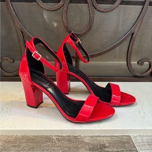 Madden Girl Red patten leather block heels NEVER WORN. Size 8, 3 inch heel